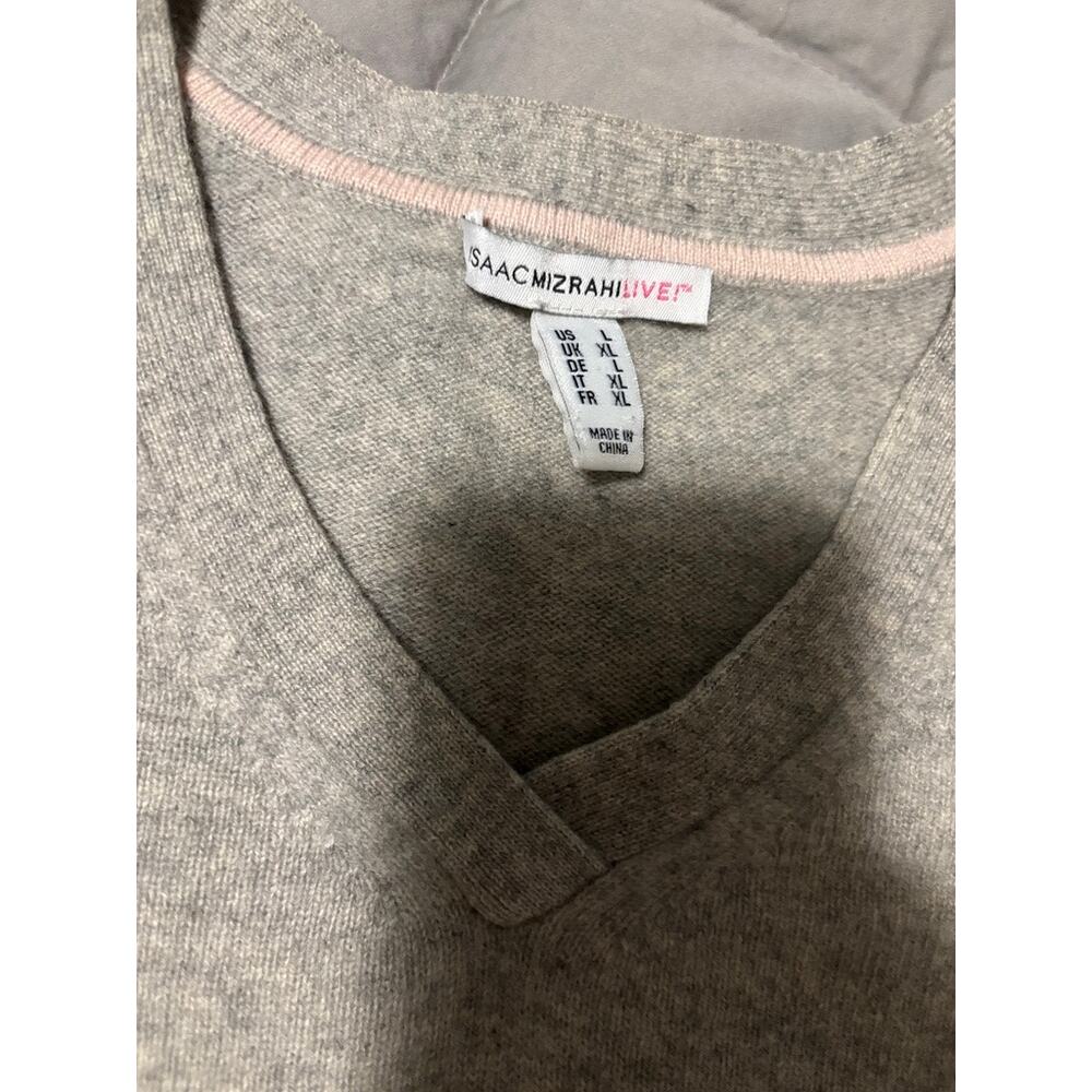 Cashmere 100% Isaac Mizrahi Live light gray v neck long sleeve sweater tunic L